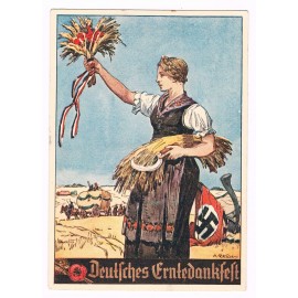 III. Reich - colored propaganda postcard - "Deutsches Erntedankfest"