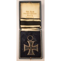 An Iron Cross Second Class 1914 marked IW with case signed maker Rob. Boeck.