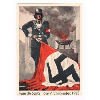 SS Scarce Colored propaganda postcard "Zum Gedenken des 9. November 1923" - "In memory of November 9, 1923"
