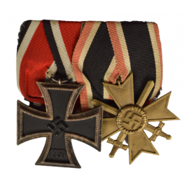 Two Medals Bar WWII - Iron Cross Second Class 1939 Ubergrosse called Little Brother and War Merit Cross.