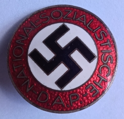 Original German NSDAP Party Enamel Membership Badge Pin by E.L. Müller of Pforzheim - RZM M1/27