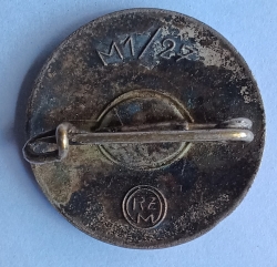 Original German NSDAP Party Enamel Membership Badge Pin by E.L. Müller of Pforzheim - RZM M1/27
