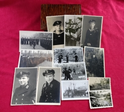 Wooden box with the image of U-Boot + 13 Kriegsmarine Photographs