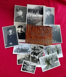 Wooden box with the image of U-Boot + 13 Kriegsmarine Photographs