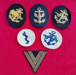 Five Second War Kriegsmarine Badges+ Rank Chevron.