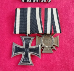 WWI Iron Cross marked KM, Hindenburg Cross for Combatants with Ribbon Bar