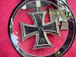 WWI Iron Cross marked KM, Hindenburg Cross for Combatants with Ribbon Bar