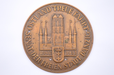 Free City of Danzig - Round Bronze Plaque Senate of the Free City of Danzig, Ostland Loyal Journey 29.8.1933.