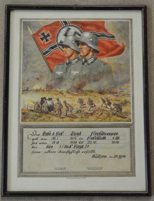 A Framed Certificate of Service in 1./ Inf. Regt. 27.