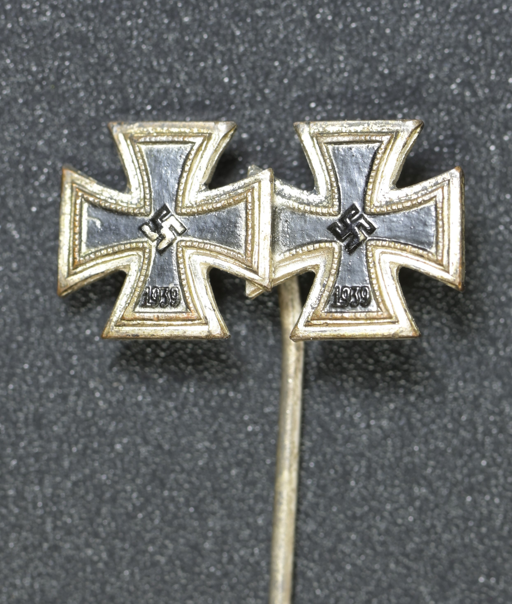 A Miniature Iron Cross 1939 First and Second Class stick pin marked L ...