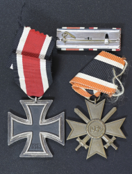 Set badges Iron Cross, War Merit Cross with swords and ribbon bar.